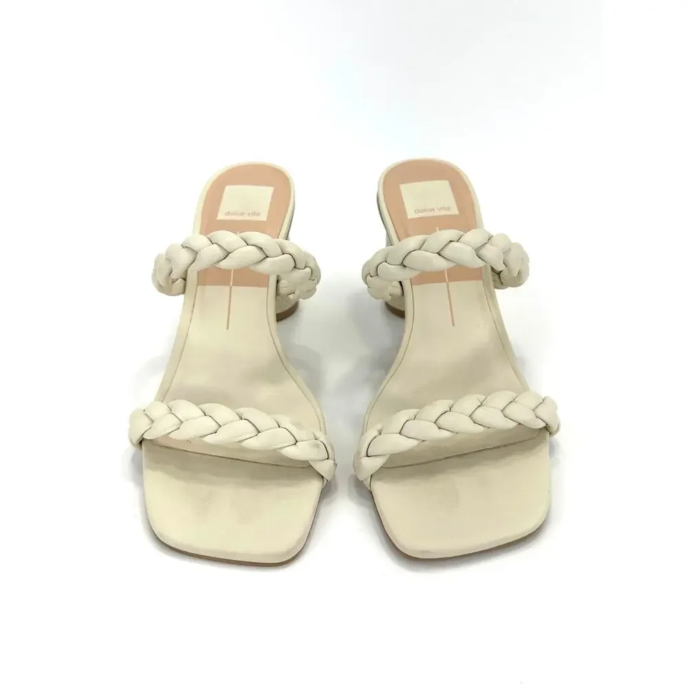 Dolce Vita Nolita Sandal Sz 8 Ivory Leather Cylinder Chunky Heel Braided Straps